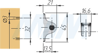 Размеры крепления лифтов KRABY и COMPACT к фасаду, с пазом для накладки (артикул 1019 8405)