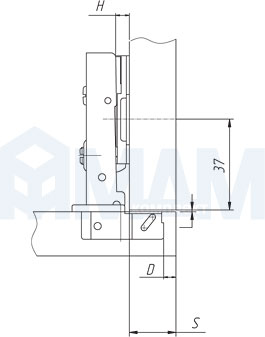 Установочные размеры для петли (90/95) HARMONY, PULSE для фасадов толщиной до 30 мм