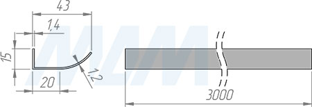 Размеры профиль-ручки с креплением на саморезы (артикул PH.RU15.3000)