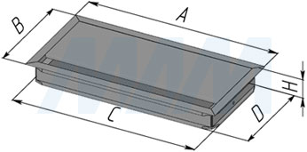 Размеры алюминиевой заглушки кабель-канала с плавным закрыванием (артикул 2341.624.S и 2341.636.M), схема 1