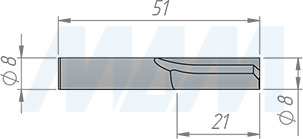 Размеры концевой пазовой фрезы D=8 мм, L=51 мм, B=19 мм, Z=2+1 (артикул C101.080.R)