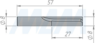 Размеры концевой пазовой фрезы D=8 мм, L=57 мм, B=25 мм, Z=2+1 (артикул C102.080.R)