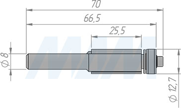 Размеры концевой обгонной фрезы с нижним подшипником D=12,7 мм, L=67 мм, B=25 мм (артикул C120.127.R)
