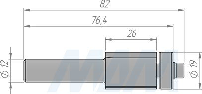 Размеры концевой обгонной фрезы с нижним подшипником D=19 мм, L=82 мм, B=25 мм (артикул E146.190.R)