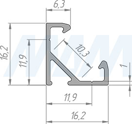 Размеры углового профиля СМ1 16X16 мм для светодиодной ленты (артикул LSP-CM1-ALU)