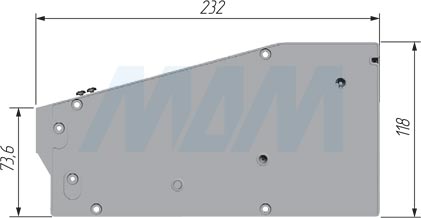 Размеры механизма KIARO для открывания фасада вниз (артикул 46006000)