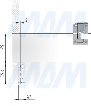 Присадочные размеры крепления к фасаду механизма KIARO для открывания фасада вниз (артикул 46006000), схема 1
