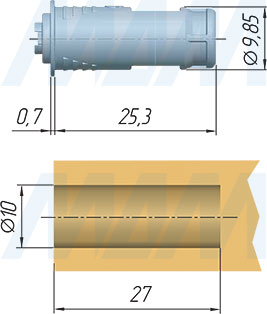 Размеры врезного магнита K-LOCK, диаметр 10 мм (артикул 5 50070 10)