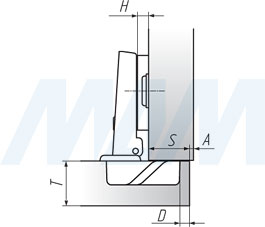 Установочные размеры петли SLIDE-ON для деревянных фасадов толщины 16-40 мм (FGV), чертеж 1