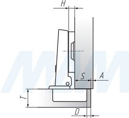 Установочные размеры стандартной (90/110) накладной петли SLIDE-ON (FGV), чертеж 1