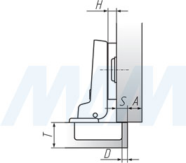 Установочные размеры стандартной (90/110) полунакладной петли SLIDE-ON (FGV), чертеж 1