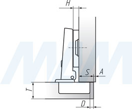 Установочные размеры петли SLIDE-ON для деревянных фасадов толщины 16-30 мм (FGV), чертеж 1