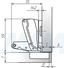 Установочные размеры для специальной (90/175) петли SLIDE-ON (FGV), чертеж 1
