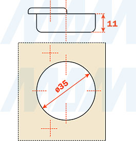 Размеры стандартной (90/110) петли SILENTIA+  с обратной пружиной, схема 1