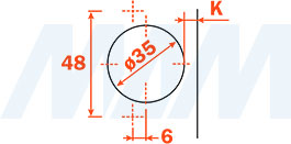 Размеры стандартной (90/110) петли SILENTIA+ для толстых фасадов, схема 2