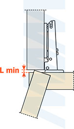 Минимальная фуга в зависимости от толщины фасада для стандартной (90/110) петли SILENTIA+, схема 2