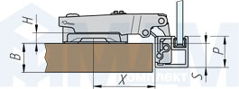 Схема установки накладной петли Slide-on 95 (90/95) для узкого алюминиевого профиля, Ferrari