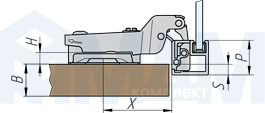 Схема установки полунакладной петли Slide-on 95 (90/95) для узкого алюминиевого профиля, Ferrari