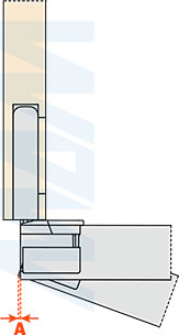 Минимальная фуга в зависимости от толщины фасада для скрытой петли CONECTA (артикул CQA3KE XXV)
