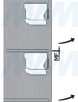 Минимальное расстояние между фасадами для поворотного подъемный механизма FLAP (артикул FL123)