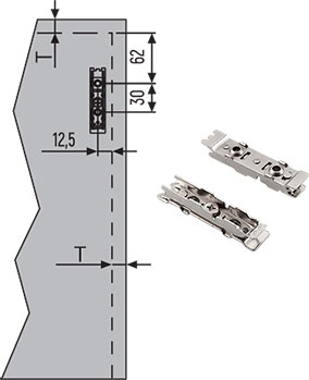 Расчет отверстий для фасада для поворотного подъемный механизма FLAP при использовании планок типа 1 (артикул FL123)