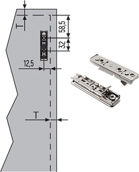 Расчет отверстий для фасада для поворотного подъемный механизма FLAP при использовании планок типа 2  (артикул FL123)