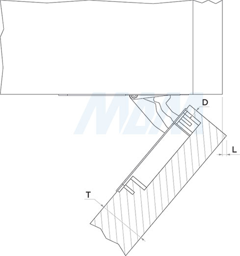 Установка комплекта скрытых петель SECRET MAXI (90/105) с плавным закрыванием на один фасад (артикул HH165001), схема 1