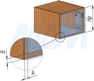Вертикальная установка механизма MINI WINCH для открывания фасада вниз (артикул MW XDIS), схема 2