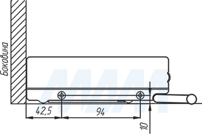 Установка механизма ONE TOUCH mini на накладной распашной фасад, открывание от нажатия, плавное закрывание (артикул ONE TOUCH mini)