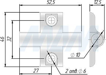 Размеры крестового накладного держателя для амортизаторов D10 (артикул SD10-CR)