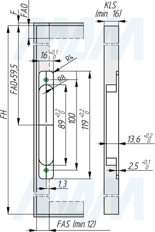 Врезной монтаж подъемного механизма KINVARO T-SLIM от GRASS для деревянных фасадов (артикул TS1511490), чертеж 3
