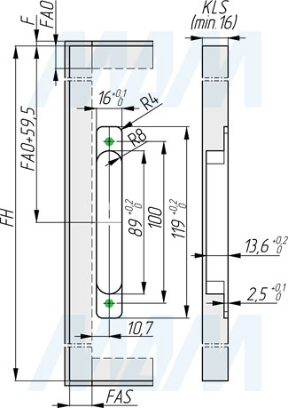 Накладной монтаж подъемного механизма KINVARO T-SLIM от GRASS для деревянных фасадов (артикул TS1511490), чертеж 3