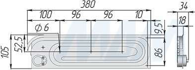 Размеры коллектора для жалюзи, 380х105 мм, максимальная высота фасада 1282 мм (артикул 2063_426)