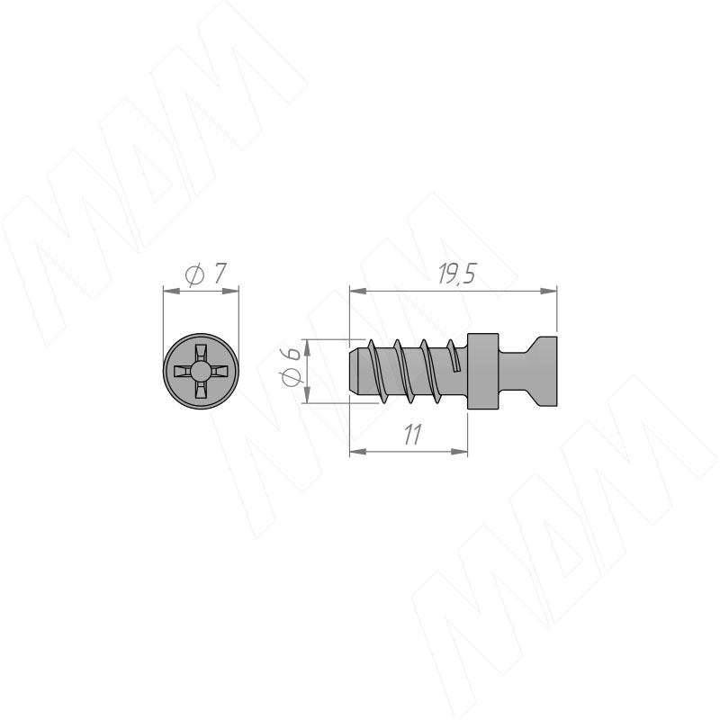 Шток эксцентрика усиленного евровинт, 6х11, оцинкованный фото товара 2 - TI06ZZ