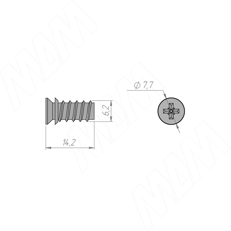 Евровинт с потайной головкой для держателя задней панели FM20, 6.3 Х 14 фото товара 2 - VS05FZ