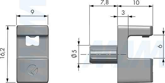 Размеры полкодержателя KOSMO со штоком для стеклянных полок толщиной 5-6 мм (артикул 1 60200 10)