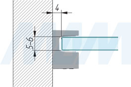 Размеры для установки полкодержателя KRISTAL для стеклянных полок толщиной 5-6 мм (артикул 1 61130)