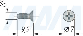 Размеры винта M4x9,5 мм с потайной головкой под крест (артикул 2600 950 M4X9,5)