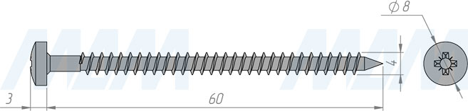 Размеры самореза с полукруглой головкой под крест для крепления мебельного навеса LIKU (артикул 6 01033)