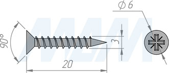 Размер самореза 3x20 мм с потайной головкой под крест (артикул CHS 3,0 X 20)
