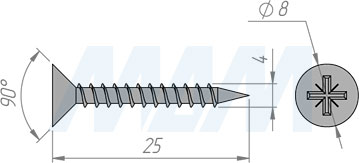 Размер самореза 4x25 мм с потайной головкой под крест (артикул CHS 4,0 X 25)