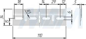 Размеры планки для мебельного навеса K020 (артикул K020.A00/RU)