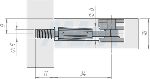 Установка эксцентрика M-FIX для плит толщиной 18 мм (артикул M-FIX18)