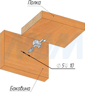 Установка полкодержателя ONE для деревянных полок с фиксацией (артикул ON), схема 1