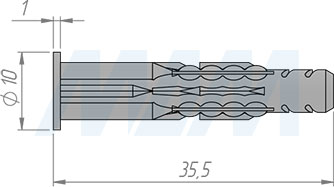 Размеры дюбеля с бортиком 6x35 мм (артикул PD.6X35.T)