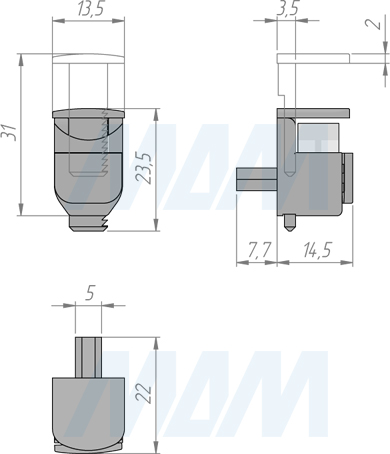 Размеры полкодержателя для стеклянных полок толщиной 4-10 мм (артикул SHG-510)