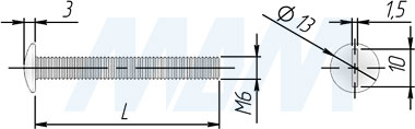 Размер винта М6 с полукруглой головкой под шлиц (артикул SPS M6)