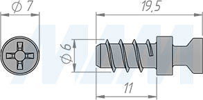 Размеры штока 6х11 мм под евровинт для усиленного эксцентрика (артикул TI06Z)