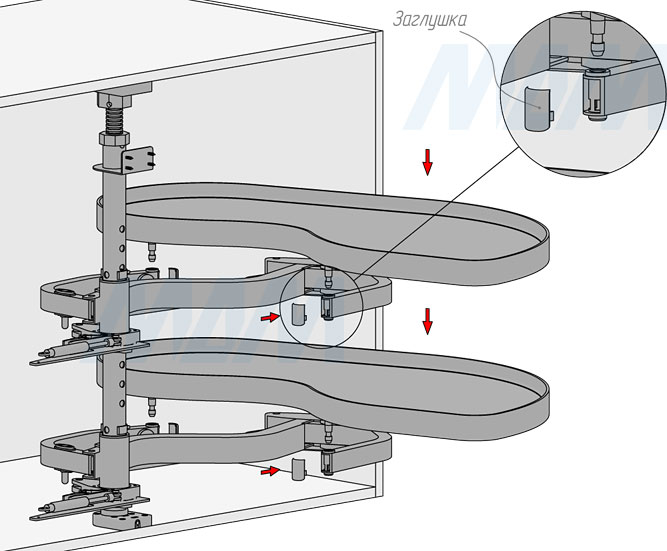Установка правого углового поворотного механизма FLY MOON 3.0 LAMINA с доводчиком, 2 полки со сплошными бортиками (артикул FLY3STM2DXVGFSE1), чертеж 6