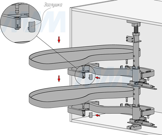 Установка левого углового поворотного механизма FLY MOON 3.0 LAMINA с доводчиком, 2 полки со сплошными бортиками (артикул FLY3STM2SXVGFSE1), чертеж 6
